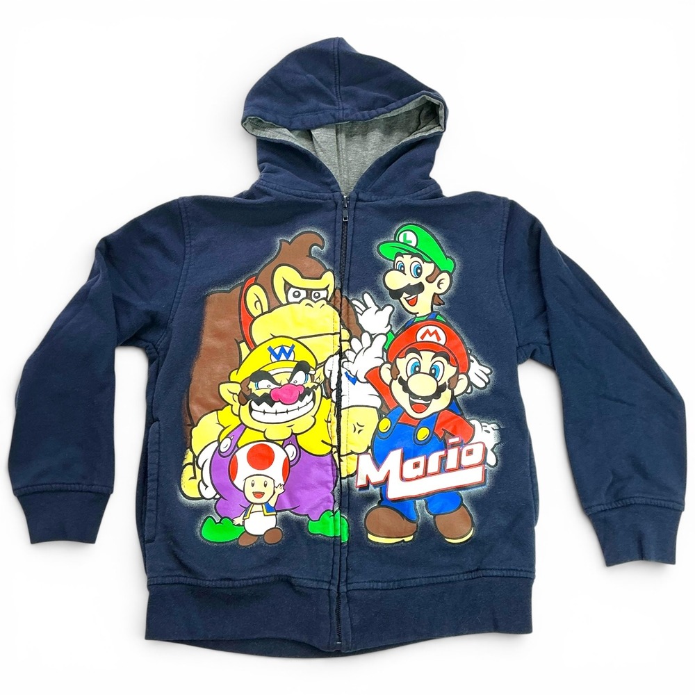 Nintendo Navy Blue Zip Up Hoodie Boys 8 Super Mario Bros Graphic SM774705WT
